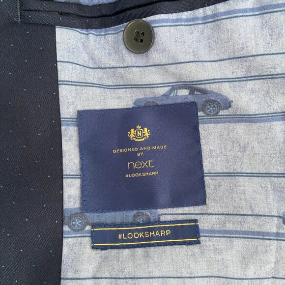 Next Boys’ Large Navy Blue Blazer – Tiny Dot Pattern, Look Sharp EUC - Picture 5 of 16